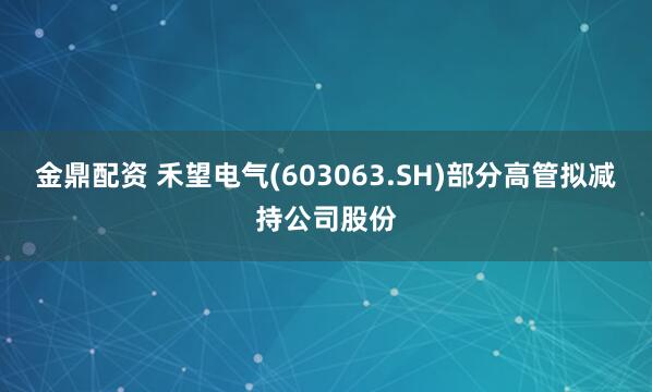 金鼎配资 禾望电气(603063.SH)部分高管拟减持公司股份