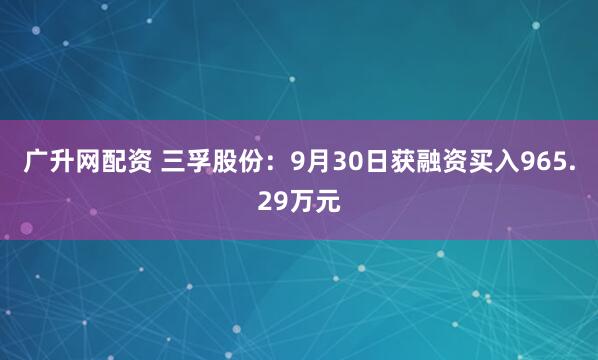 广升网配资 三孚股份：9月30日获融资买入965.29万元